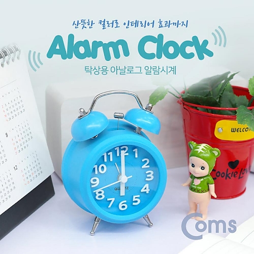 Coms 탁상용 아날로그 알람시계 QUARTZ Blue Coms 탁상용 아날로그 알람시계 QUARTZ Blue