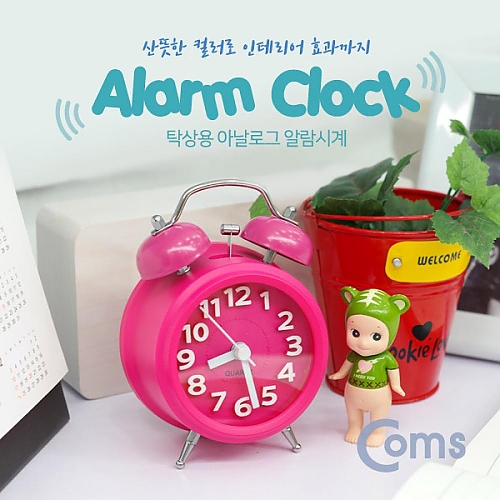 Coms 탁상용 아날로그 알람시계 QUARTZ Pink Coms 탁상용 아날로그 알람시계 QUARTZ Pink