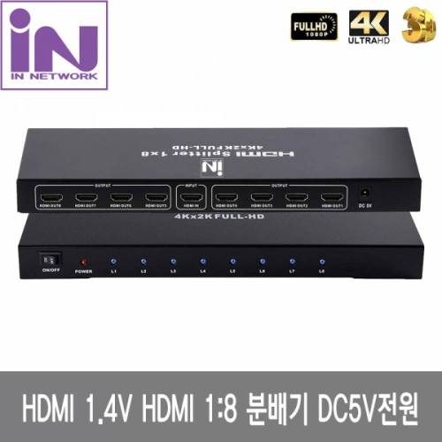 IN NETWORK HDMI 1.4V 1 8 분배기 5V2A IN NHD108 a005
